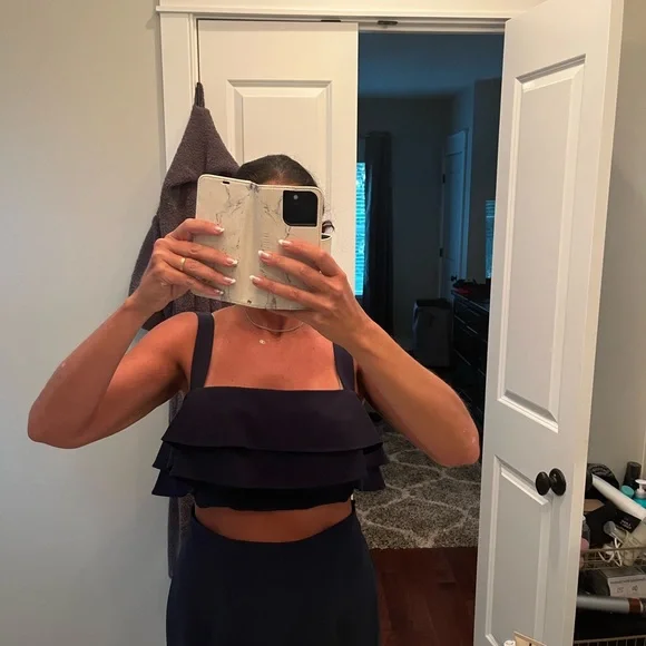 Black Halo Blue Isabella Ruffle Crop Top Dress - Picture 6 of 6